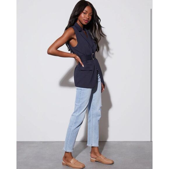 VICI Olia Navy Belted Blazer Vest Jacket Top Size XS - Picture 2 of 12